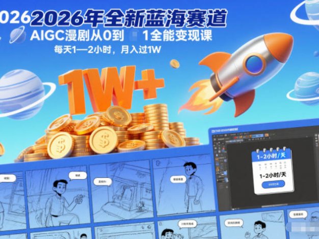 2026年全新蓝海赛道AIGC漫剧从0到1全能变现课，每天1—2小时，月入过1W