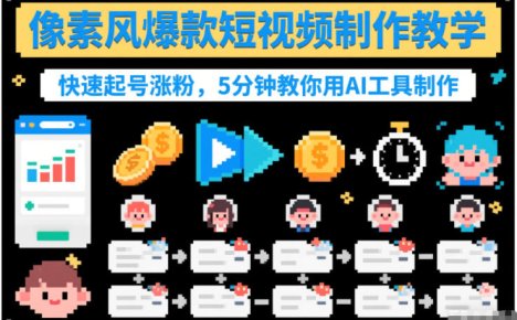 像素风爆款短视频制作教学，快速起号涨粉，5分钟教你用AI工具制作