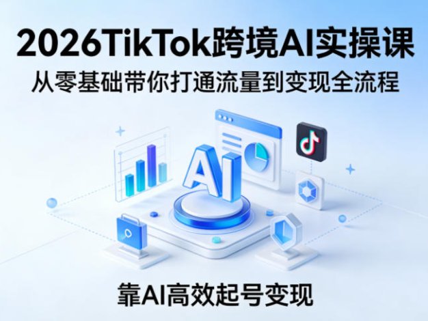 2026TikTok跨境AI实操课,从零基础带你打通流量到变现全流程,靠AI高效起号变现