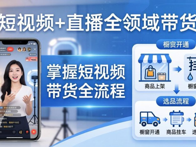 短视频+直播全领域带货：掌握橱窗开通、挂车、选品、爆款文案改编等短视频带货全流程