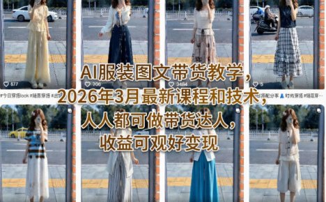 AI服装图文带货教学，2026年3月最新课程和技术，人人都可做带货达人，收益可观好变现
