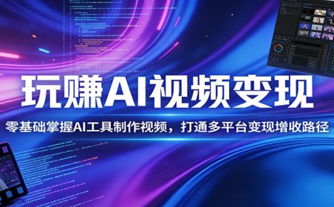 玩赚AI视频变现，零基础掌握AI具制作视频，打通多平台变现增收路径