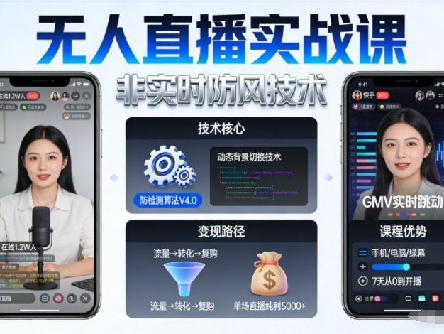 宝子哥无人直播实战课，非实时防风技术，聚焦抖音快手等平台直播带货，轻松开启直播变现之路(更新2026年3月底)