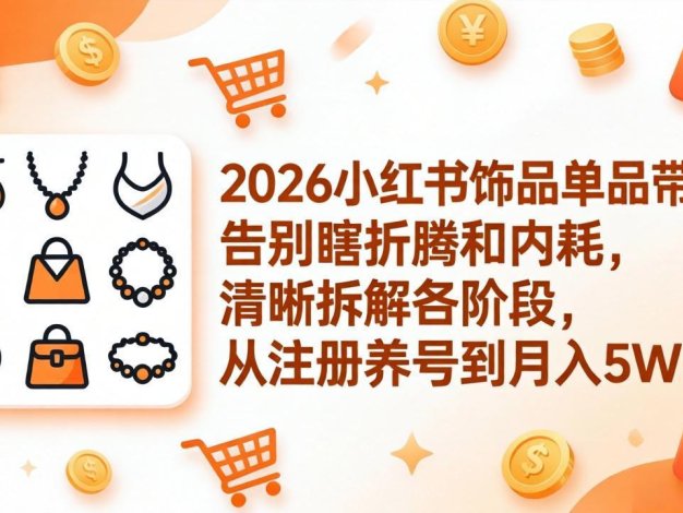 2026小红书饰品单品带货：告别瞎折腾和内耗，清晰拆解各阶段，从注册养号到月入5W+