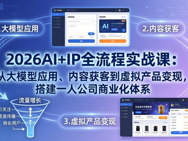 2026AI+IP全流程实战课：从大模型应用、内容获客到虚拟产品变现，搭建一人公司商业化体系