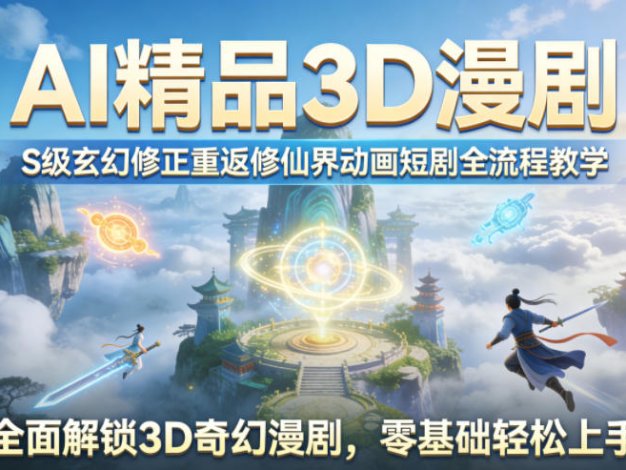 AI精品3D漫剧S级玄幻修正重返修仙界动画短剧全流程教学，全面解锁3D奇幻漫剧，零基础轻松上手