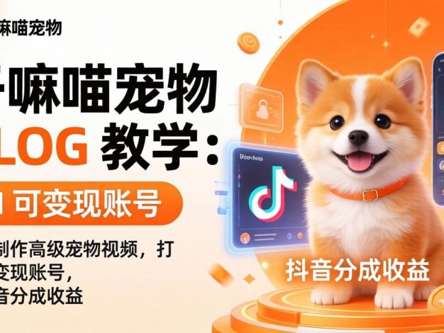 干嘛喵宠物 VLOG 教学：AI 快速制作高级宠物视频，打造可变现账号，拿抖音分成收益