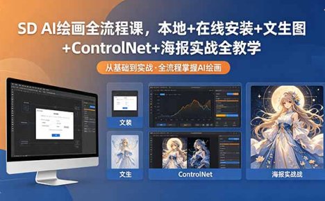 SD AI绘画全流程课,本地+在线安装+文生图+ControlNet+海报实战全教学
