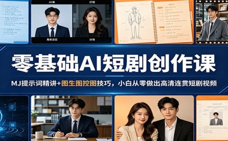 零基础AI短剧创作课:MJ提示词精讲+图生图控图技巧,小白从零做出高清连贯短剧视频