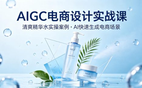 AIGC电商设计实战课,以清爽精华水为实操案例,教你用AI快速生成电商场景