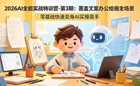 2026AI全能实战特训营-第3期：覆盖文案办公绘画全场景 零基础快速变身AI实操高手