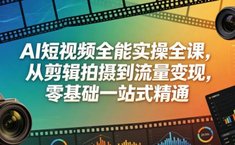 AI短视频全能实操全课,从剪辑拍摄到流量变现,零基础一站式精通