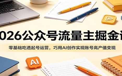 2026公众号流量主掘金课:零基础吃透起号运营,巧用AI创作实现账号高产值变现