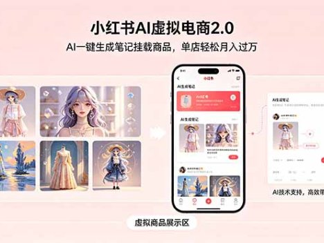 小红书AI虚拟电商2.0，AI一键生成笔记挂载商品，单店轻松月入过万