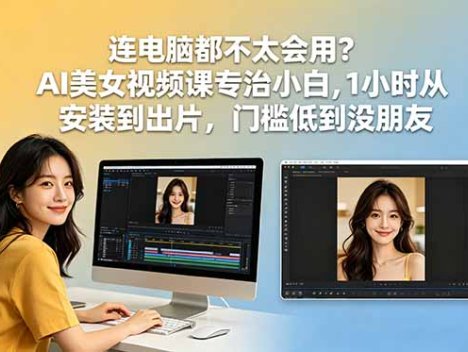 连电脑都不太会用？AI美女视频课专治小白，1小时从安装到出片，门槛低到没朋友