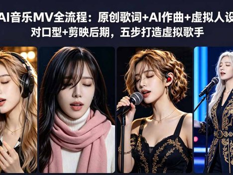 AI音乐MV全流程：原创歌词+AI作曲+虚拟人设+对口型+剪映后期，五步打造虚拟歌手
