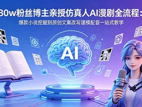 80w粉丝博主亲授仿真人AI漫剧全流程：爆款小说挖掘到原创文案改写建模配音一站式教学