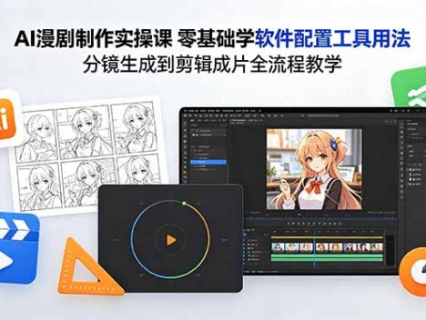 AI漫剧制作实操课 零基础学软件配置工具用法 分镜生成到剪辑成片全流程教学