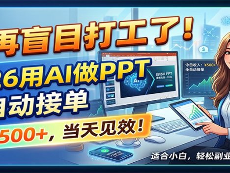 别再盲目打工了！2026用AI做PPT全自动接单，一单5张+，当天见效！