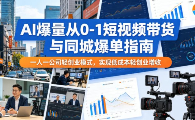 AI爆量从0-1短视频带货与同城爆单指南，一人一公司轻创业模式，实现低成本轻创业增收