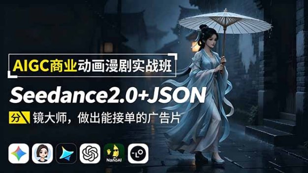 AIGC商业动画漫剧实战班:Seedance2.0+JSON分镜大师,做出能接单的广告片
