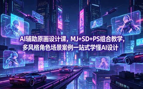 AI辅助原画设计课，MJ+SD+PS组合教学，多风格角色场景案例一站式学懂AI设计