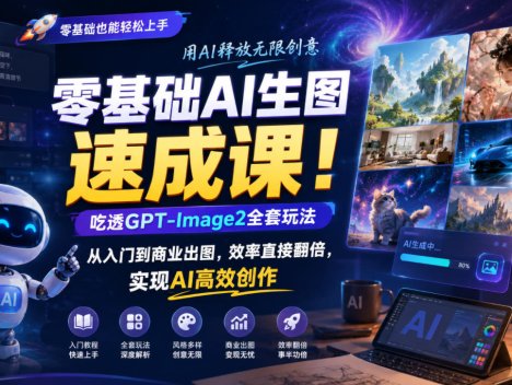 零基础AI生图速成课！吃透GPT-Image2全套玩法，从入门到商业出图，效率直接翻倍，实现AI高效创作