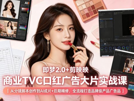 即梦2.0+剪映商业TVC口红广告大片实战课｜从分镜脚本创作到AI成片+后期精修，全流程打造品牌级产品广告