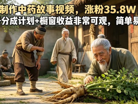 AI制作中药故事视频，涨粉35.8W，视频号分成计划+橱窗收益非常可观，简单易上手