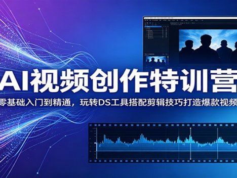 AI视频创作特训营：零基础入门到精通，玩转DS工具搭配剪辑技巧打造爆款视频