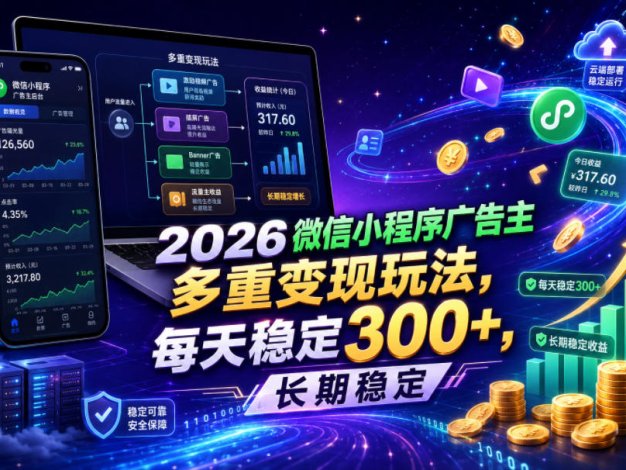 2026微信小程序广告主,多重变现玩法,每天稳定300+,长期稳定【揭秘】