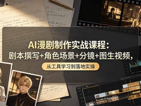 AI漫剧制作实战课程：剧本撰写+角色场景+分镜+图生视频，从工具学习到落地实操