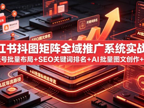 小红书抖图矩阵全域推广系统实战课｜多账号批量布局+SEO关键词排名+AI批量图文创作+合规私域导流完整落地教程