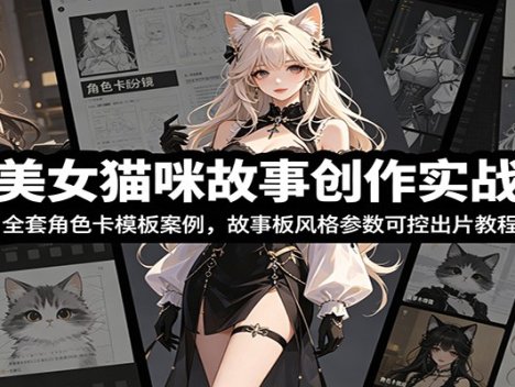 AI美女猫咪故事创作实战课：全套角色卡模板案例，故事板风格参数可控出片教程