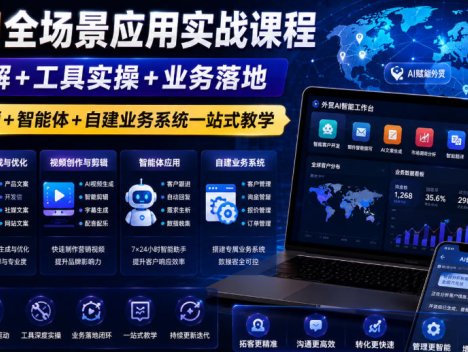 外贸AI全场景应用实战课程｜逻辑拆解+工具实操+业务落地，图片文案视频+智能体+自建业务系统一站式教学