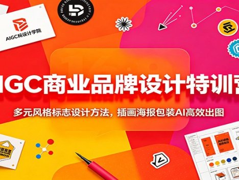 AIGC商业品牌设计特训营：多元风格标志设计方法，插画海报包装AI高效出图