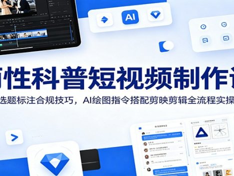 两性科普短视频制作课：选题标注合规技巧，AI绘图指令搭配剪映剪辑全流程实操