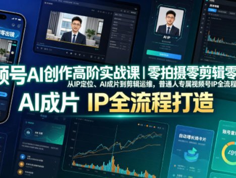 视频号AI创作高阶实战课｜零拍摄零剪辑零出镜，从IP定位、AI成片到剪辑运维，普通人专属视频号IP全流程打造