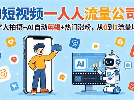 AI短视频一人流量公司：数字人拍摄+AI自动剪辑+热门涨粉，从0到1流量增长