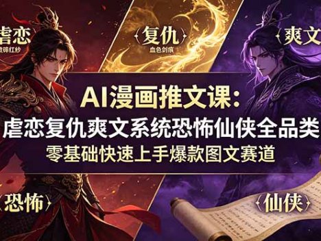 AI漫画推文课：虐恋复仇爽文系统恐怖仙侠全品类，零基础快速上手爆款图文赛道