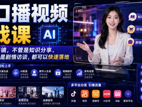 AI口播视频实战课，不用真人出镜，不管是知识分享、好物带货还是剧情访谈，都可以快速落地
