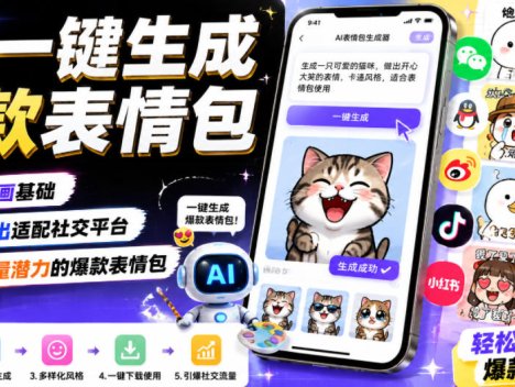 AI一键生成爆款表情包，不用绘画基础，快速产出适配社交平台，自带流量潜力的爆款表情包