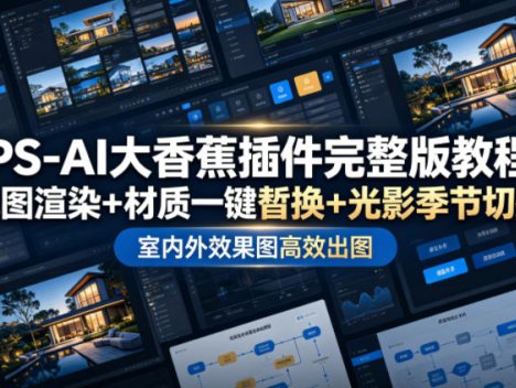 PS-AI大香蕉插件完整版教程，截图渲染+材质一键替换+光影季节切换，室内外效果图高效出图高阶课程