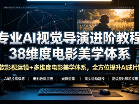 专业AI视觉导演进阶教程，38种爆款影视运镜+多维度电影美学体系，全方位提升AI成片高级感与镜头质感