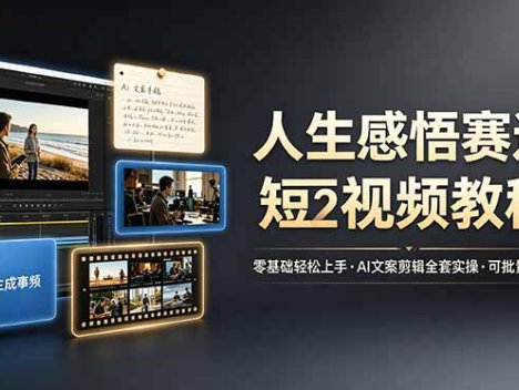 人生感悟赛道短视频教程，零基础轻松上手，AI文案剪辑全套实操可批量出片
