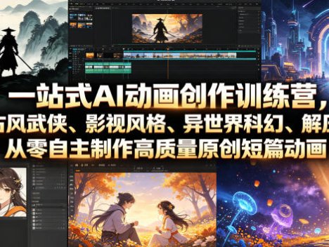 一站式AI动画创作训练营，涵盖古风武侠、影视风格、异世界科幻、解压场景，从零自主制作高质量原创短篇动画