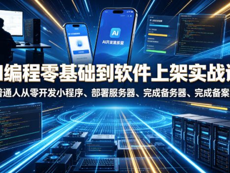AI编程零基础到软件上架实战课，2026普通人从零开发小程序、部署服务器、完成备案全流程项目落地教程