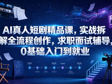 AI真人短剧精品课，实战拆解全流程创作，求职面试辅导，0基础入门到就业