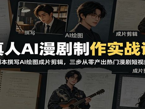 真人AI漫剧制作实战课：剧本撰写AI绘图成片剪辑，三步从零产出热门漫剧短视频