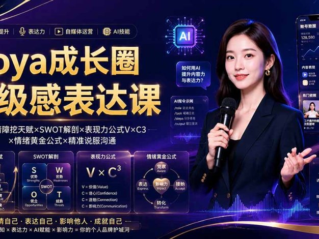 boya成长圈|内心成长高级表达AI自媒体三合一,消解内耗挖掘天赋,镜头沟通AI指令短视频全流程教学